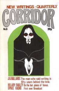 The fifth cover of Corridor. It features red and grey writing, and an illustration of a ghostly figure with white face and hands in a black cloak.