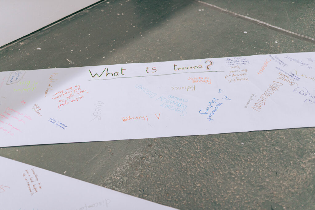 Documentary photograph depicting some of the workshop participants' collective mind mapping discussed in the article