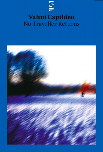 The cover of a book with an illustration of a blurred field with a figure standing and trees in the distance.
