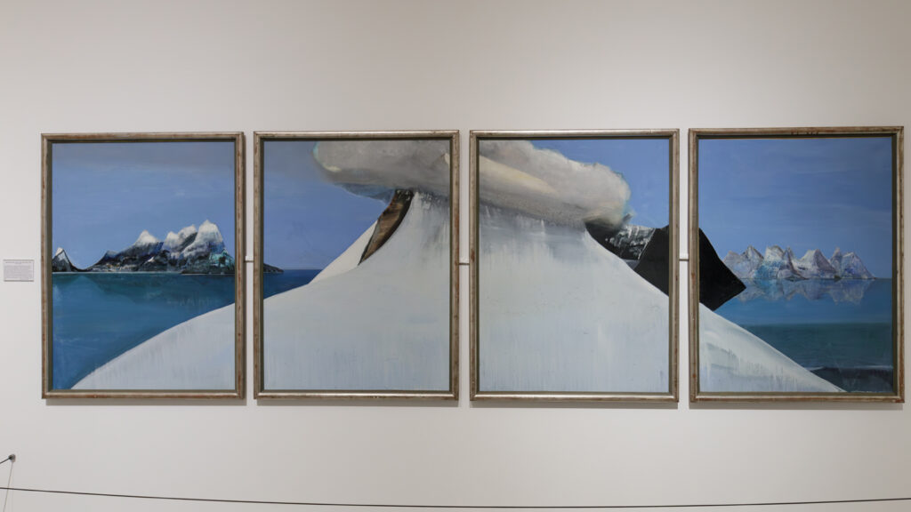 A quadriptych of oil paintings depicting an icy seascape