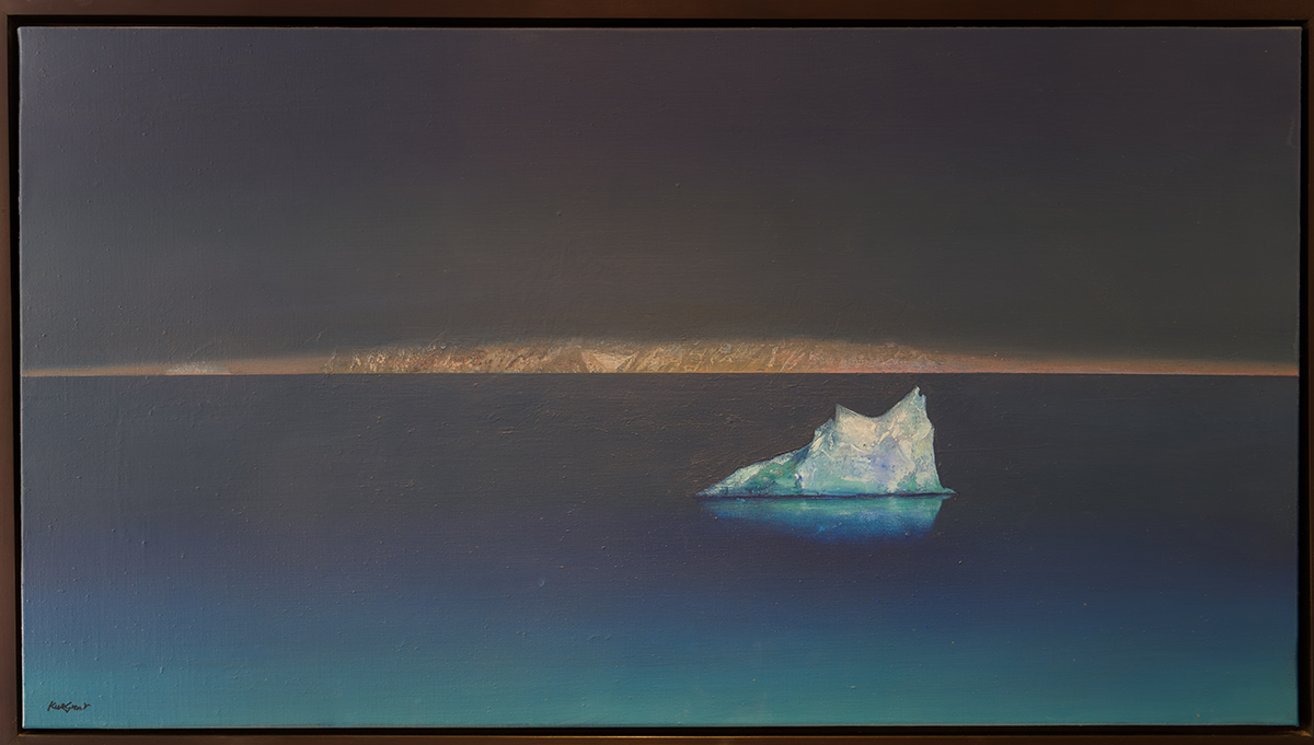 Painting of an iceberg floating in a calm sea